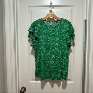 Adrianna Papell women’s size L, Emerald green Ruffle Sleeve Blouse like new